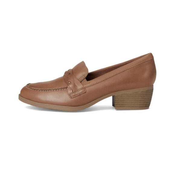 NEW CLARKS Leather Charlten Echo Heeled Comfort women Loafers  dark sand 725 4j2 - Picture 5 of 8